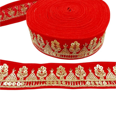 Floral Embroidered Velvet Fabric Sequins Trim Indian Sari Border, Sequin Trimming, Sequinned Lace